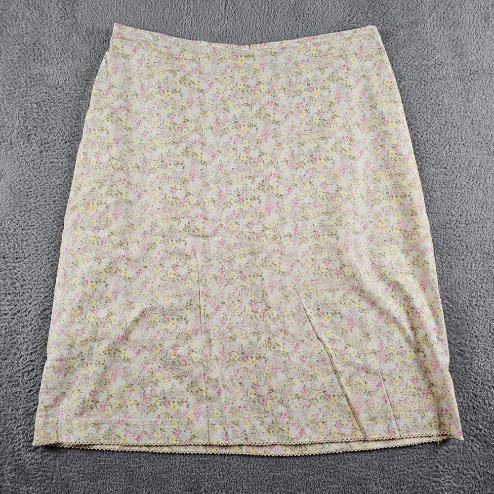 Vintage Gap Floral Midi Skirt Pink Yellow Ditsy Print Lace Trim Size 14 90s